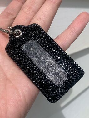 Coach Leather Hang Tag – Hand Embellished Black Rhinestone Bag Charm